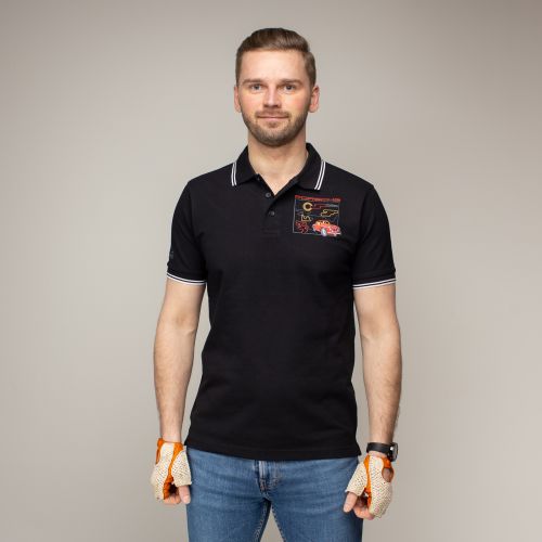 Luxury Stripe Stretch Polo with Porsche 356 logo, Black/White