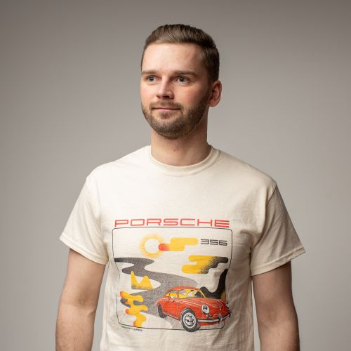 T-krekls ar Porsche 356 logo, Dabīgi balts