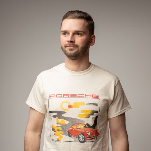 T-shirt with Porsche 356 logo, Natural white